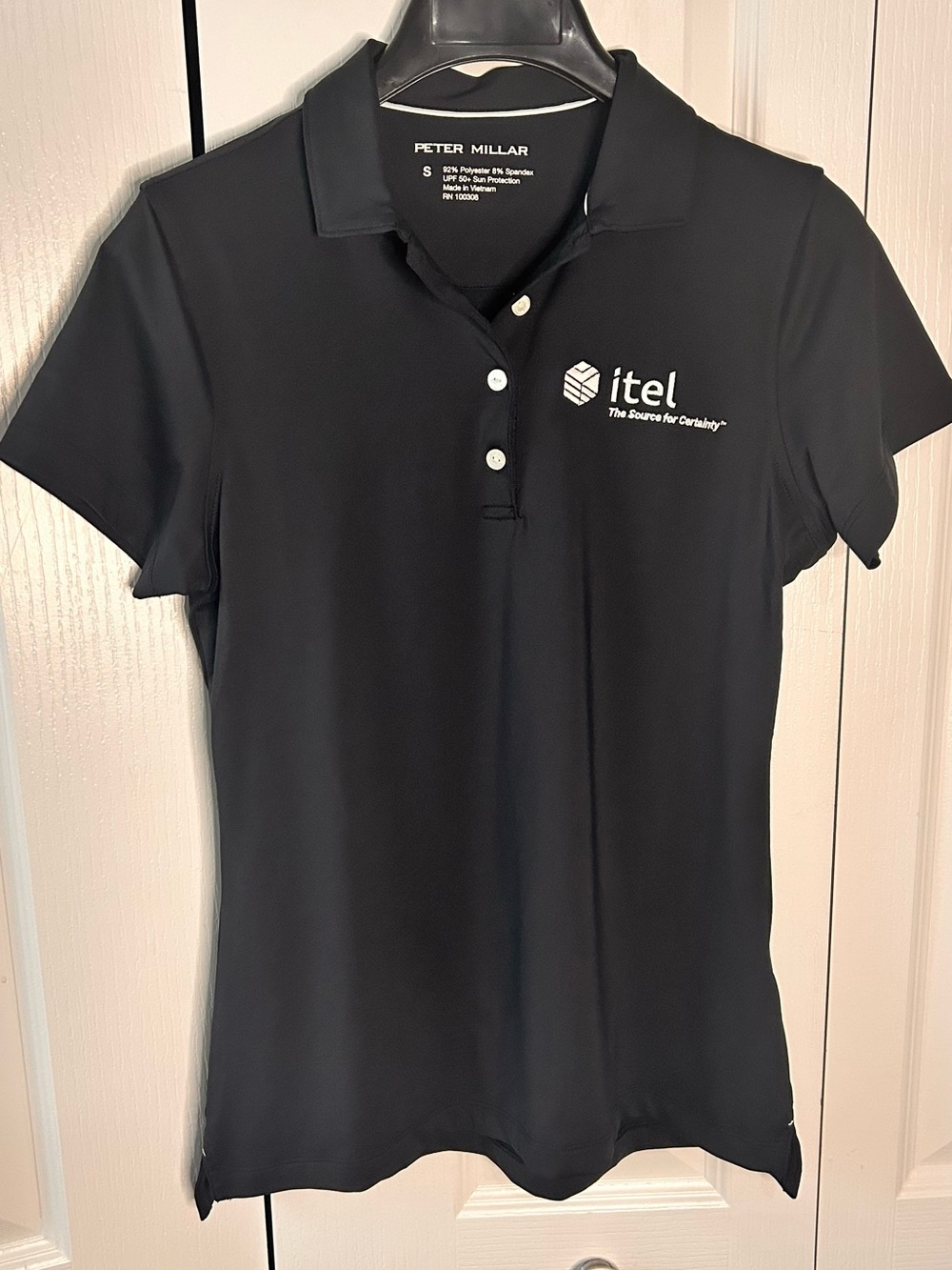 Peter Millar Women’s Small Black Polo Shirt with Itel Logo NWT Golf Stretch